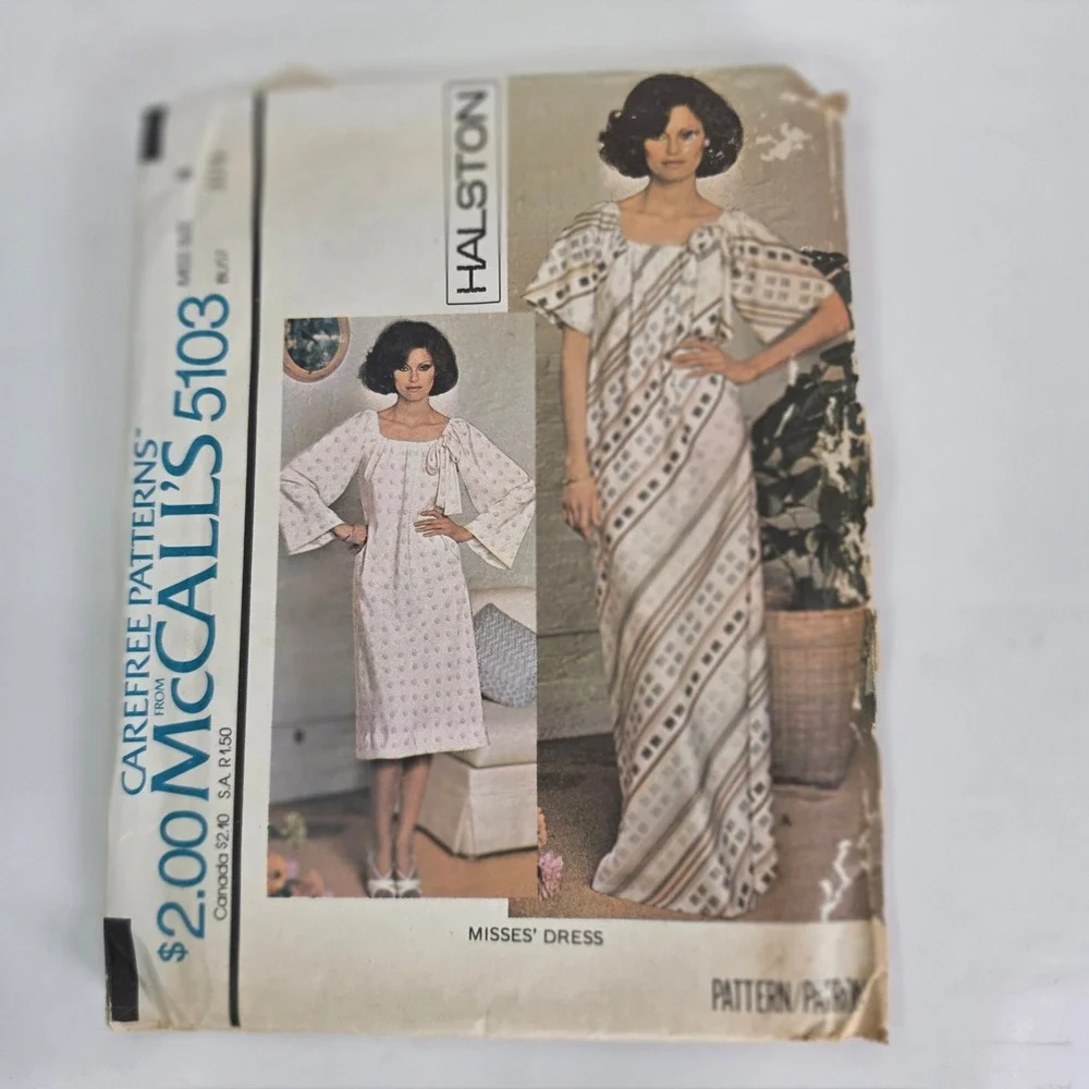 Vtg 1976 McCalls 5103 Halston Dress Pattern Size 8 Bust 31.5 Uncut FF Boho Maxi